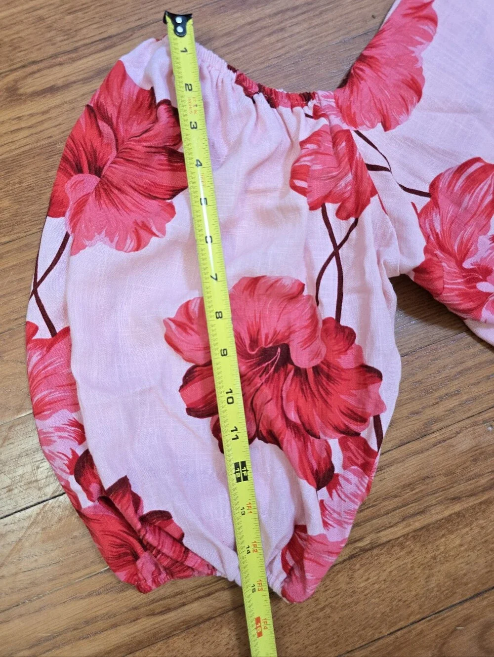 Paper Heart Alro Hisbiscus Linen Blend Two Piece Set Puff Sleeve Top Shorts Sz.L